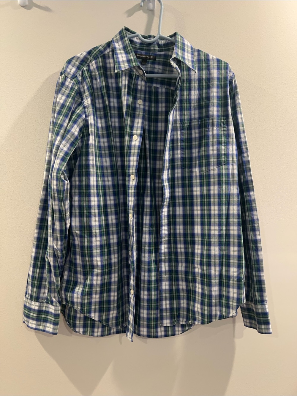 Banana Republic Blue and Green Plaid Button-Down Shirt